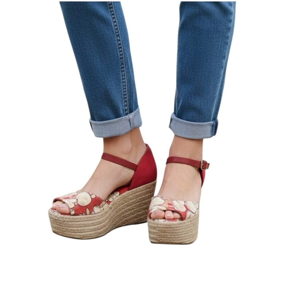 Tory Burch floral Espadrille platform Wedge Sandals